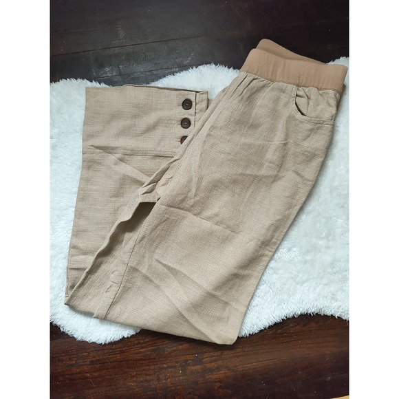Soft Surroundings Womens Linen Blend Stretch Waist Straight Pants Beige TM - Picture 1 of 4